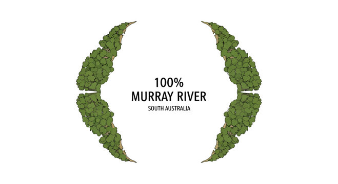 Murray River South Australia emblem with circular green foliage frame