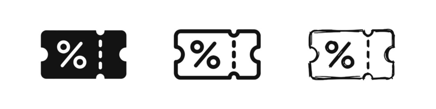 Discount Ticket and Voucher Coupon Icon Set with Percentage Sign