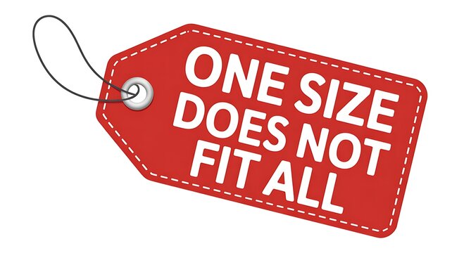 Red tag, one size does not fit all, motivational phrase, typography, white text