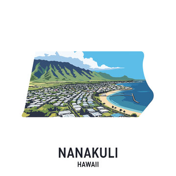 Coastal Town of Nanakuli in Hawaii with Mountains and Ocean
