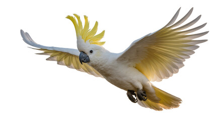 Yellow crested Sulphur Cockatoo Flying with Extended Wings © Anneliese