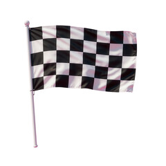 Fototapeta premium Checkered Flag Waving on Pole Isolated on Transparent Background