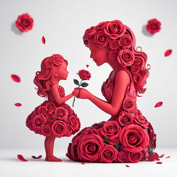 Layered Paper Cut Rose Character Illustration