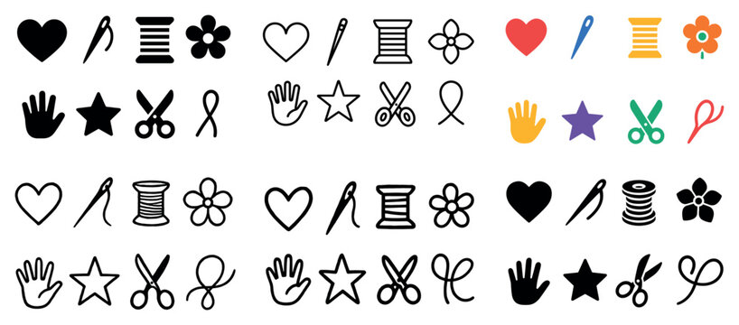 Craft icons with heart needle spool outline