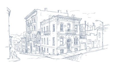 Fototapeta premium Vector line art of a vintage building. Old Building In San Fransisco City.