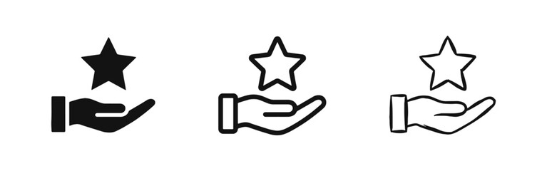 Obraz premium Rating and quality recognition icon set with hand holding a achievement star