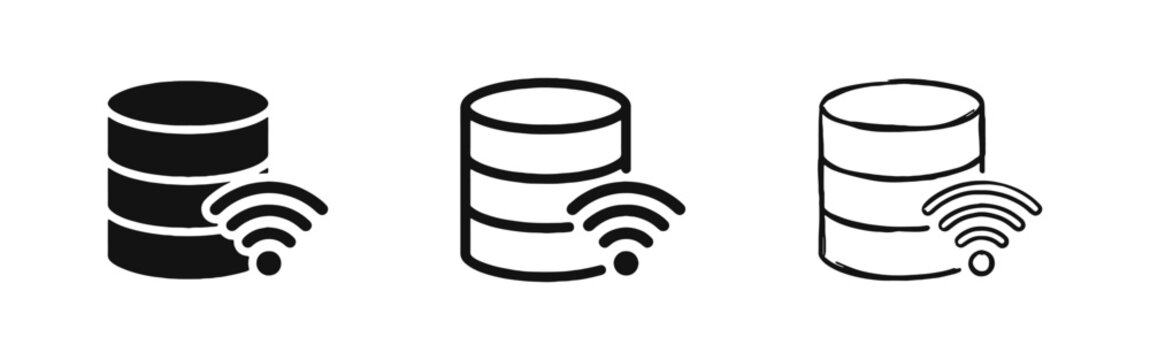 Wireless database and cloud storage icon set with wifi signal and server symbols