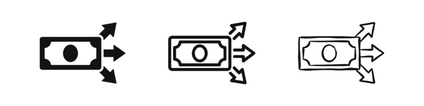 Money Banknote with Distribution Arrows Icon Set