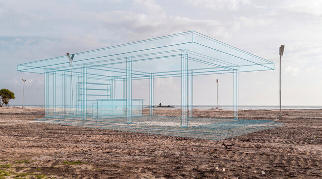 Schematic coastal pavilion structure modeled within remote shoreline infrastructure site
Category: Buildings and Architecture