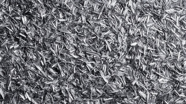 Industrial metallic debris design. Reflective silver metal particles for backgrounds. Textured silver metal shavings with reflective edges suitable for creative and industrial applications