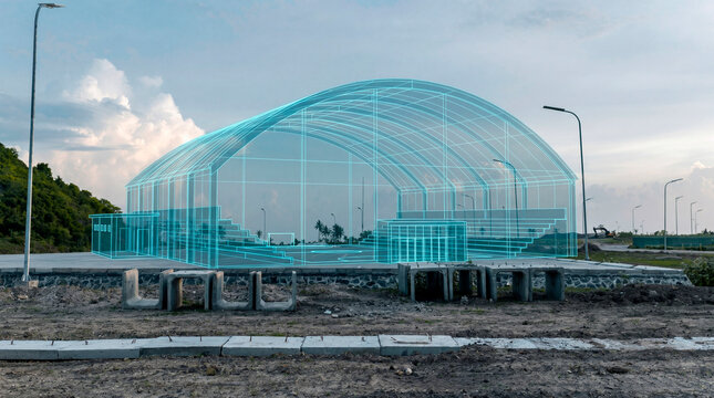 Sports arena visualization mapped within future recreational development zone