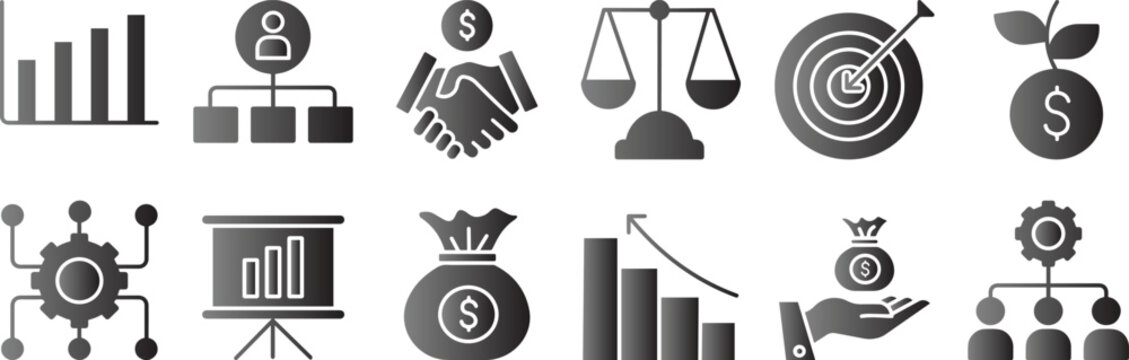 Business strategy set of web icons.analysis, statistics icon. Simple color fill vector. illustration 