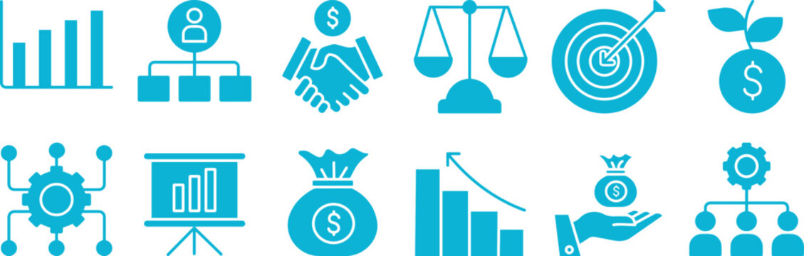 Business strategy set of web icons.analysis, statistics icon. Simple color fill vector. illustration 