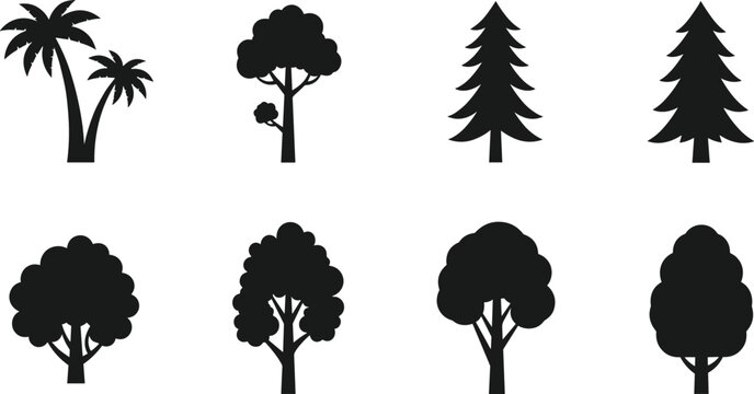 Minimal Palm and Pine Tree Silhouette Vector Collection with Forest Nature Icons for Branding and Design Projects