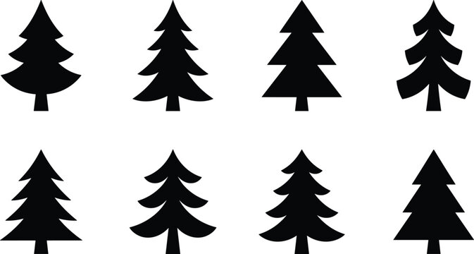 Pine Tree Silhouette Vector Collection with Evergreen Forest Icons for Nature Branding and Decorative Design Projects