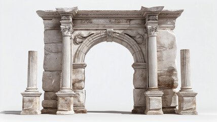 Obraz premium Classical roman stone arch, ancient marble gateway, antique ruin, carved column, historic monument