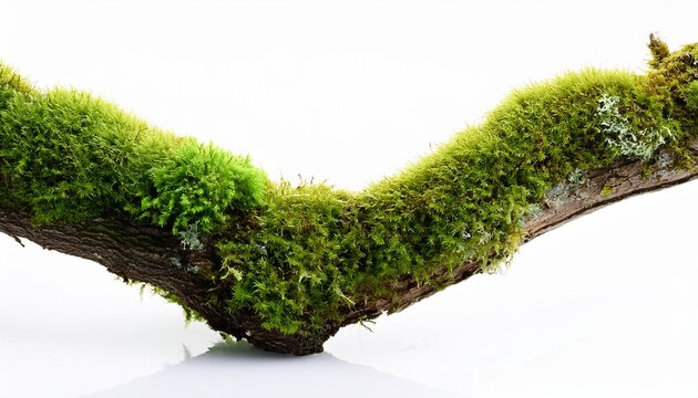 moss covered branch isolated on white background
