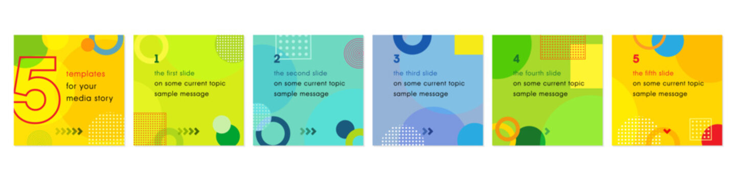 Social media story templates with geometric shapes. Set of square cards.