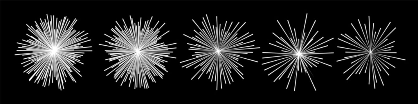 Vector burst icons with explosive lines and spark effects for dynamic comic manga designs and graphic motion backgrounds.