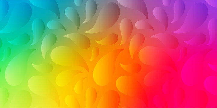 Vibrant 3D Paisley Pattern Background with Rainbow Gradient and Soft Neomorphic Shadows. Vector Illustration