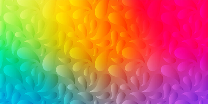 Vibrant 3D Paisley Pattern Background with Rainbow Gradient and Soft Neomorphic Shadows. Vector Illustration