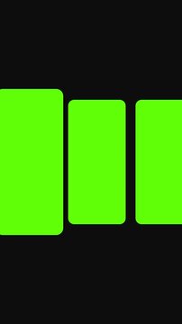 Dynamic vertical green screen placeholders appear and vanish on a dark background. This versatile template provides chromakey options for modern digital content or mobile displays.