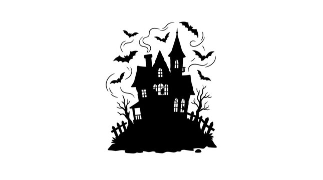 Black silhouette of a spooky haunted house for Halloween.