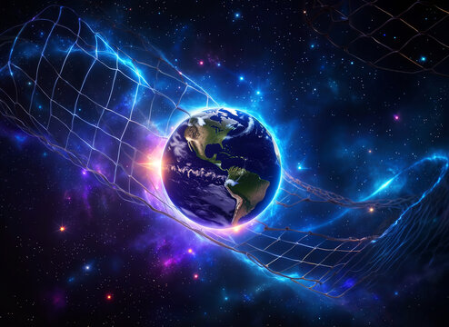 Pianeta Terra Catturato In Una Rete Spaziale Concetto Di Ecologia Tecnologia E Connessione Globale 1857