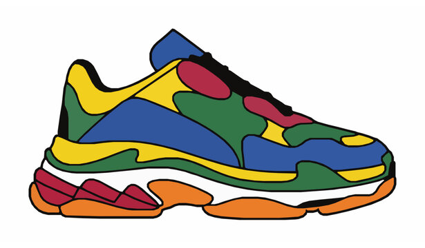 Legendary multi-colorway sneaker vector illustration isolated commercial shoe design