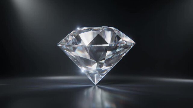 Sparkling Brilliant Cut Diamond Shimmering on Dark Reflective Surface with Cinematic Spotlights and Prism Refraction Full HD Motion Graphic