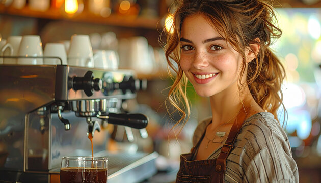Barista cantik menyeduh kopi segar