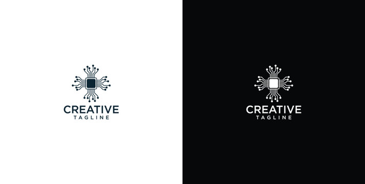 Abstract digital snowflake logo design, with a minimalist aesthetic, representing innovation and technology