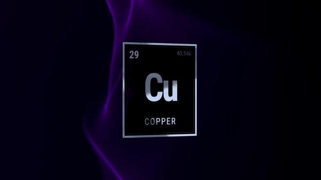 Copper (Cu) Periodic Table Element Tile on Dark Background