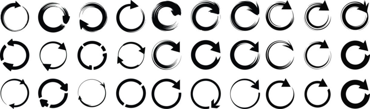 Collection of black circular arrows and refresh reload
