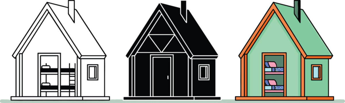 Modern Cabin and Small House Icon Set for Real Estate, Tiny Home Living, Vacation Rentals, and Architecture Designs