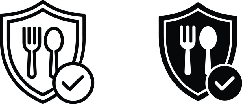Food, safety icon set isolated on white background featuring hygiene, protection, and quality control symbols in clean vector style ideal for restaurants, food packaging, and health compliance design.