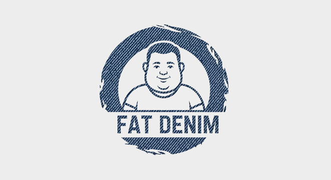 Vintage denim texture emblem featuring a smiling man character