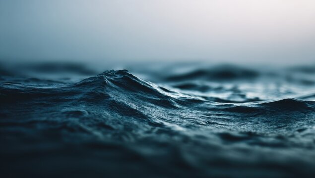 Close-up of Dark Blue Ocean Waves Under a Moody Sky.