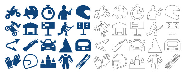 Fototapeta premium Flat and line style motorcycle racing sport vector collection for motorsport and garage web design.