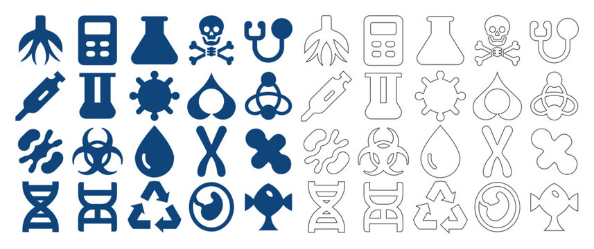 Science and medical research vector collection featuring flat and outline icon styles.