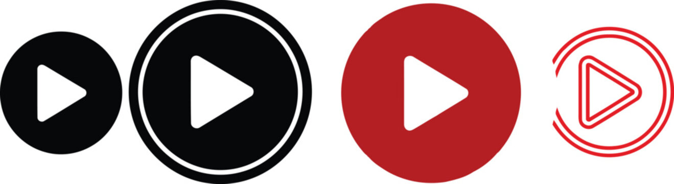Four play button icons in different color styles for media and navigation design Vector