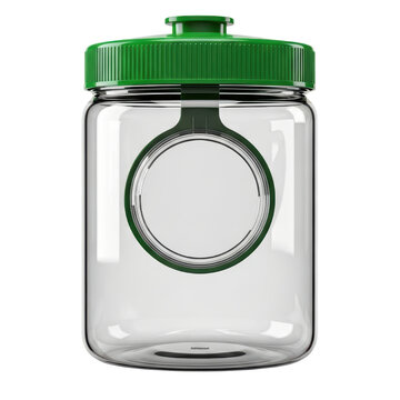 Specimen jar with green magnifying lid isolated on a transparent background