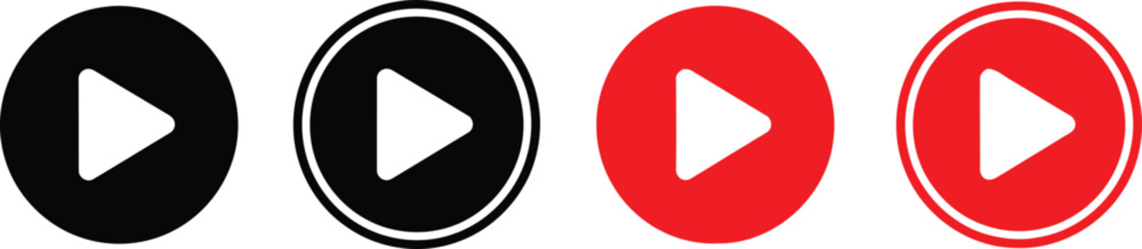 Four play button icons in different color styles for media and navigation design Vector
