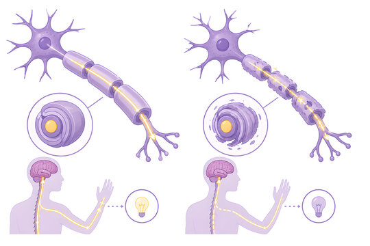 Multiple sclerosis demyelination nerve damage illustration