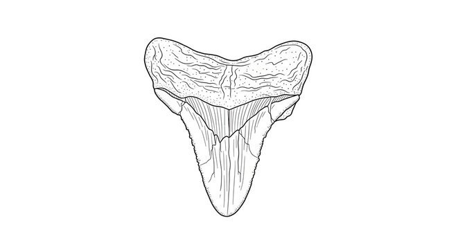 Detailed Line Drawing of a Fossilized Shark Tooth.
