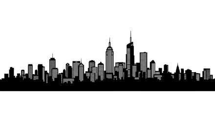 Fototapeta premium Modern urban cityscape silhouette with skyscrapers on white background