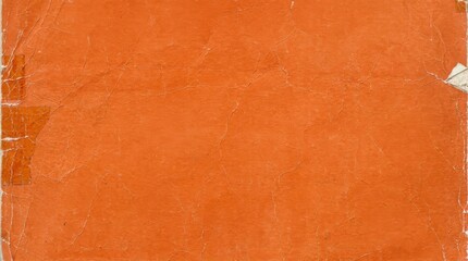 A high-resolution background of distressed orange paper featuring vintage creases, worn edges, and remnants of adhesive tape for a rustic design aesthetic.