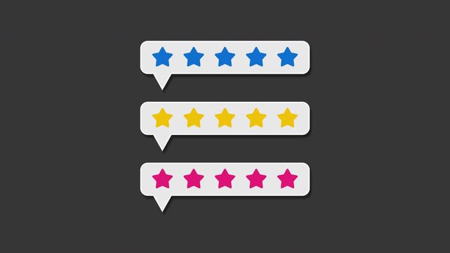 Five star review chat bubbles animation, 4k motion graphics