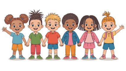 Fototapeta premium Happy diverse group of smiling children standing together outdoors