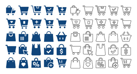 Collection of shopping cart and bag icons in solid and outline styles ©  Farida9377